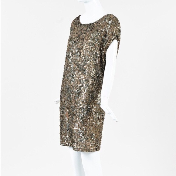 $480 Vince Bronze Sequin Holiday Cap Sleeve Shift Tunic Dress XS - Picture 5 of 13